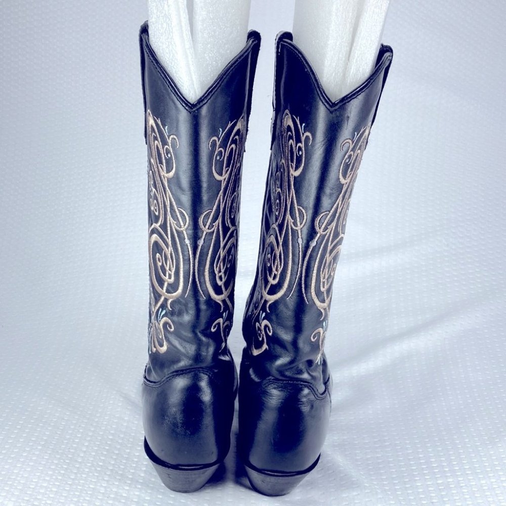 Black Leather Music Note Cowgirl Boots - Picture 7 of 11